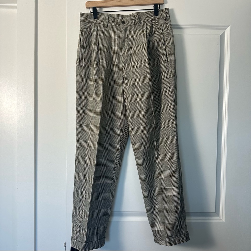 Savane (33x30) Plaid Houndstooth Detailed Vintage Look Trouser Pants for Men